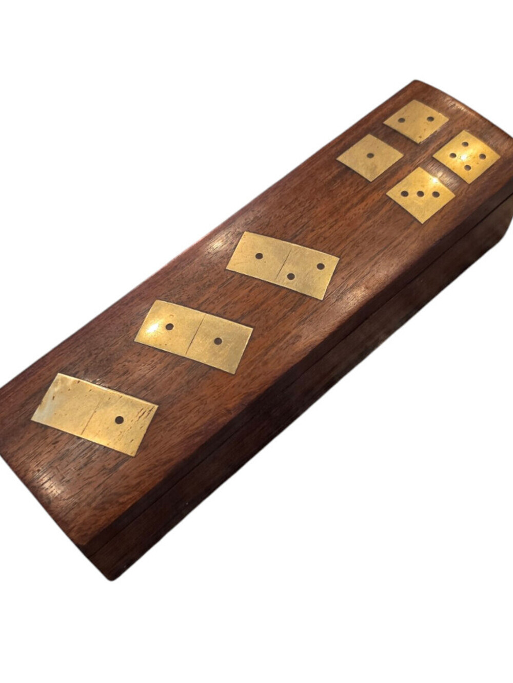 Vintage Mahogany Wood And Brass Domino Set